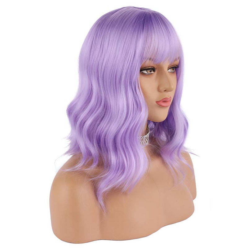 eNilecor Lavender Purple Wig Short Colorful colored Curly Wavy Synthetic Bob Wigs with Air Bangs 14" Natural Lilac Neon Wigs for Women - Image 1